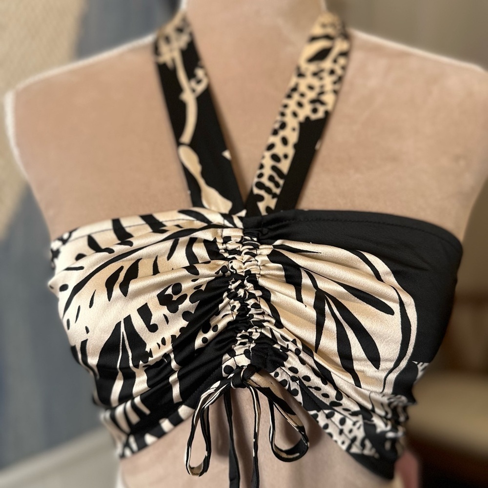 Future Collective Alani Noelle Black Animal Print Bandeau Crop Top - Picture 5 of 16